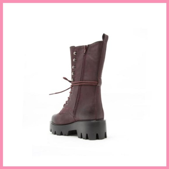 NWT Distressed Combat Boot (Burgundy) - Picture 3 of 7
